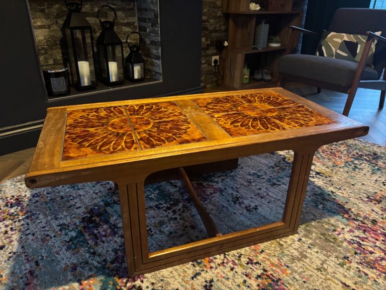 Mid century Danish Teak Tiled Coffee Table & Rare Side Tables 