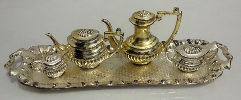 Vintage Miniature Ornate 5 Piece Brass Tea & Coffee Set