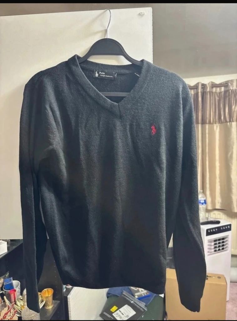 Polo Ralph Lauren Black V-Neck Jumper - Size M, New with Tags