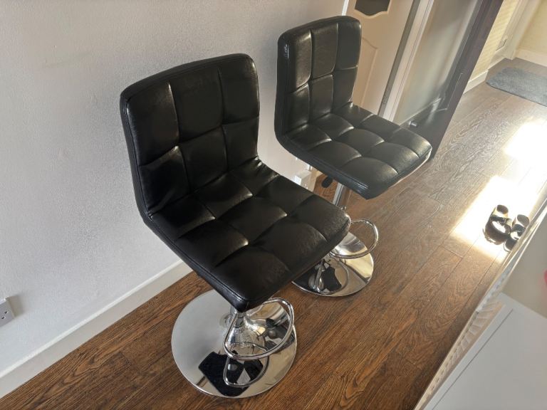 Bar Stools - 2 Hygena faux leather and chrome