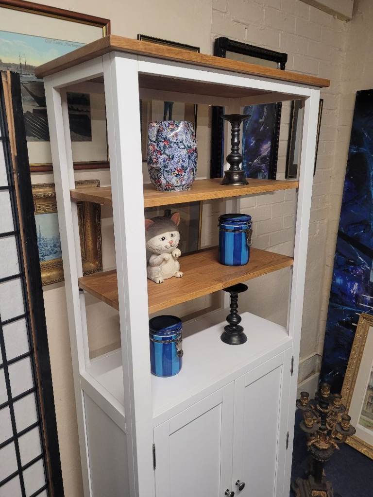 Lovely tallboy shelved cabinet with cupboard   