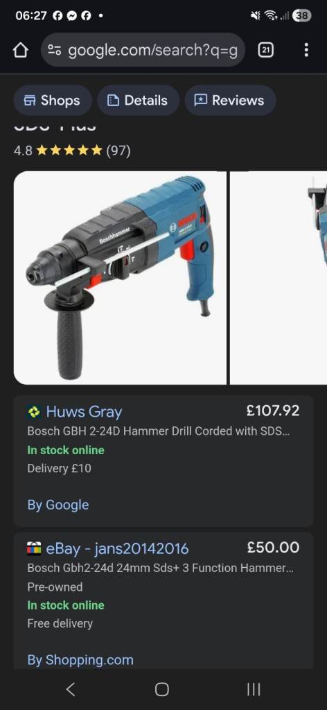 image for Bosch GBH 2-24D 110V hammer drill and a Hitachi 110V 4 inch grinder