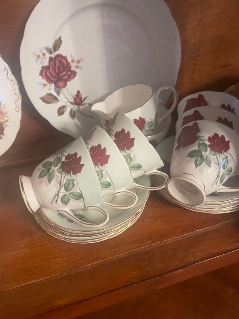 Lovely Vintage Tea Set with Red Rose Pattern