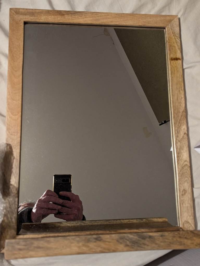 Habitat Mango Wood Bathroom Mirror with Shelf - 52x40cm