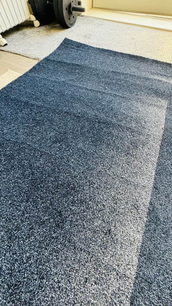 Brand New Carpet Remnant off-cut piece – Blue with Felt Backing – 480 x 116cm – £50