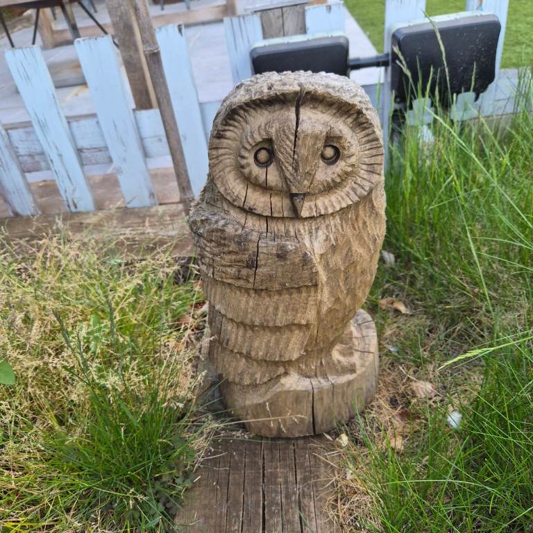 Wooden Garden Owl Carving - Decorative