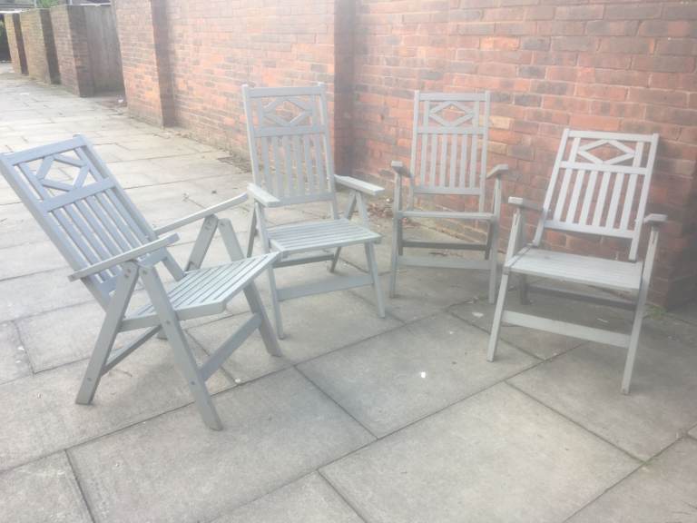 4 Wood Garden or Patio Chairs IKEA BONDHOLMEN Acacia Wood Folding Reclining Chair