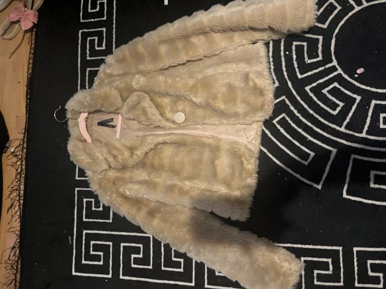 Every girl needs... Faux Fur Jacket - Beige, Size 12, As Good As New