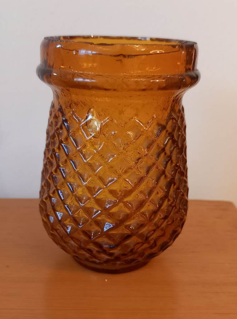 Victorian Fairy Light Tealight Pressed Glass Amber