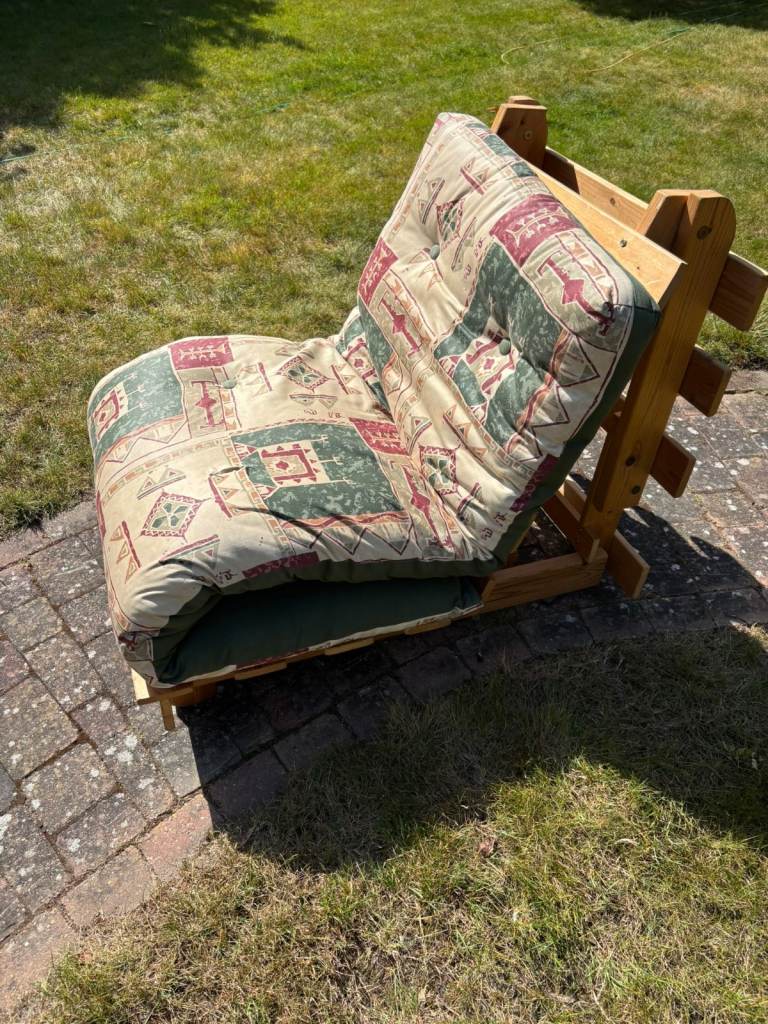 Solid Pine Futon Sofa Bed with Mattress (Foldable Wooden Frame)