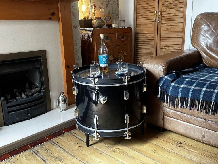 Retro black bass drum table