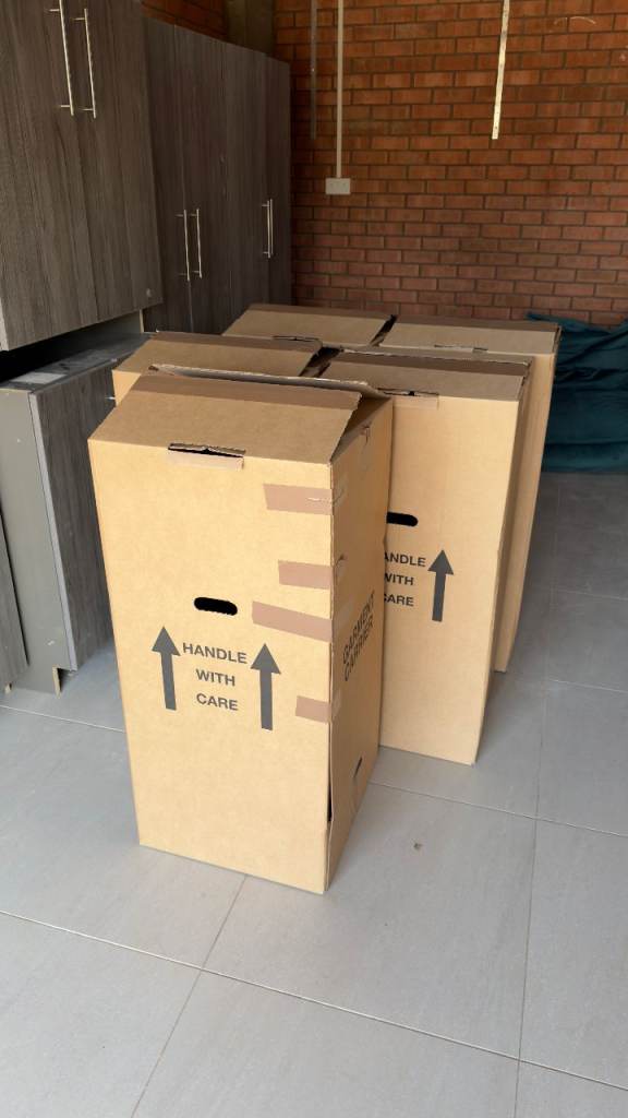 5 used garment clothes hanging carrier boxes
