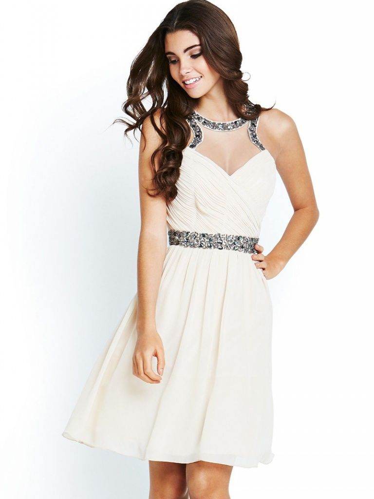 LITTLE MISTRESS CREAM EMBELISHED RUCHED PROM PARTY DRESS SIZE 14 RRP £149