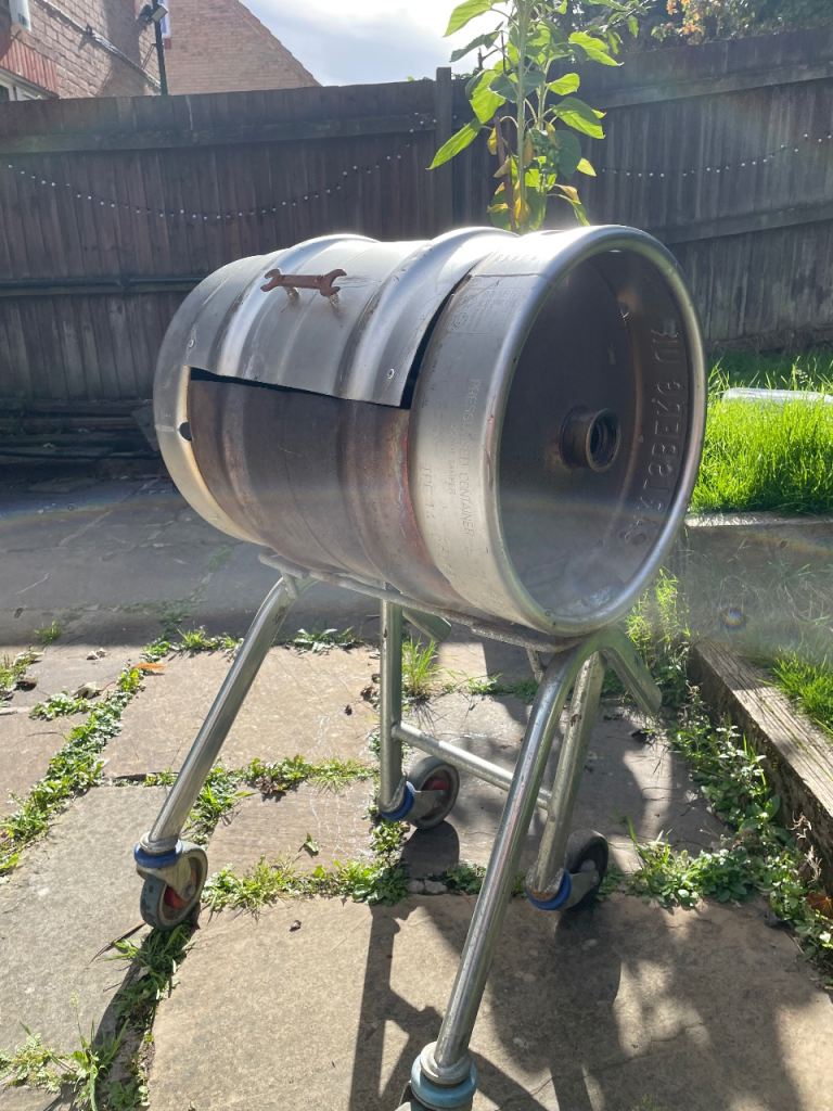 Homemade Keg BBQ Grill on Wheels