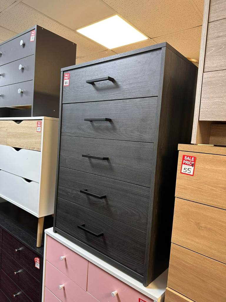 Oslo Black Wood Effect 5-Drawer Chest of Drawers