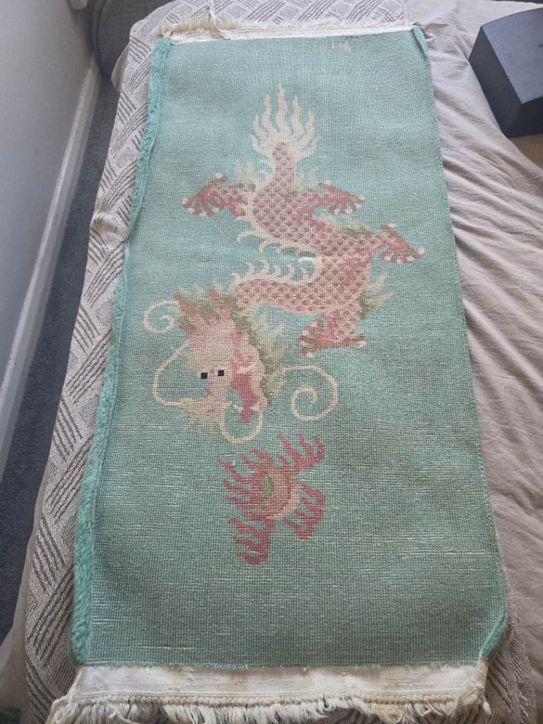 Vintage handmade Chinese wool rug runner x2