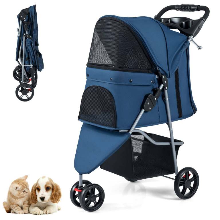 ⭐ONLY £30⭐ Navy Blue Pet Stroller Adjustable Canopy 3 Shock-Absorbing Wheels Dog Cat BRAND NEW Boxed