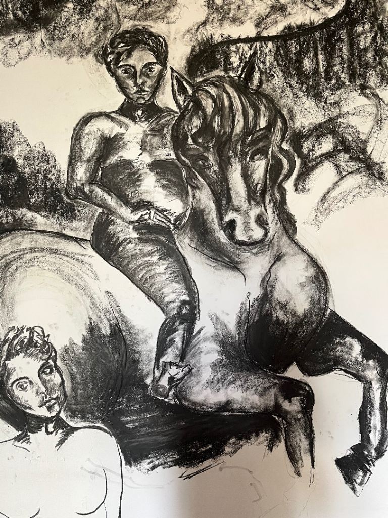 Very large original charcoal drawing
