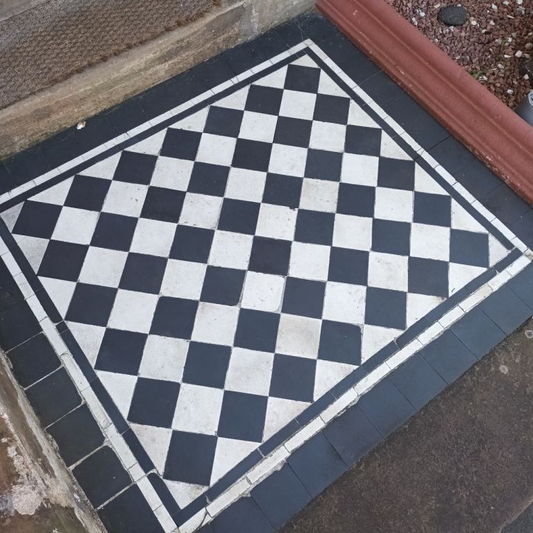 Victorian ceramic check-board tiles