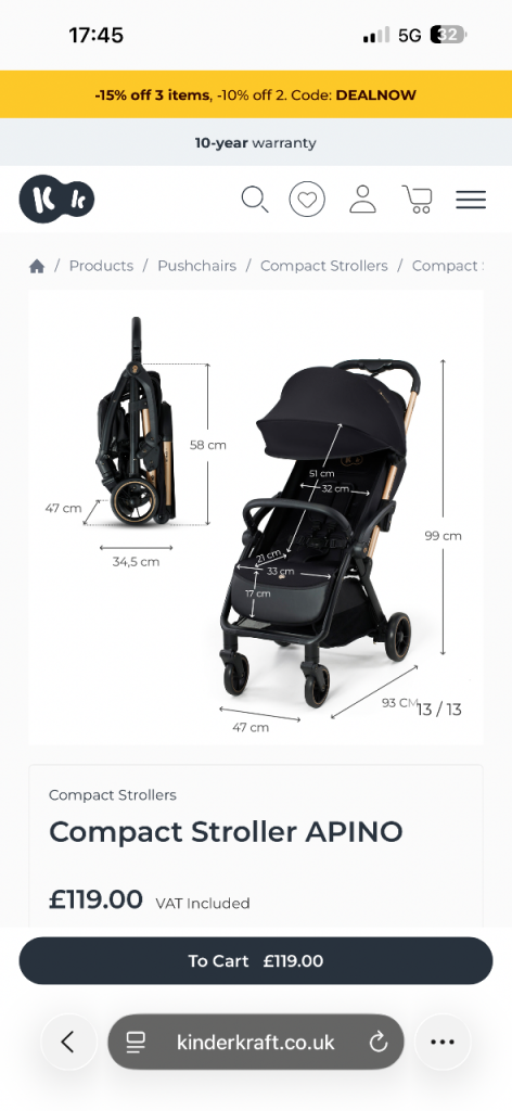 Kinderkraft Apino Compact Stroller – Excellent Condition  Selling my Kinderkraft Apino 