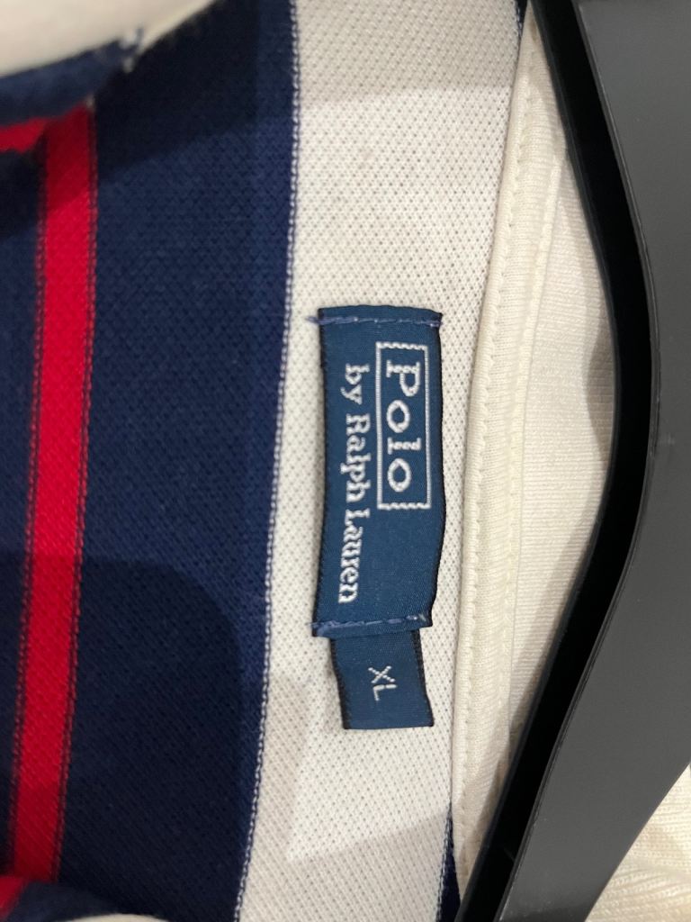 Polo Ralph Lauren Striped Polo Shirt – White with Navy & Red Stripes (Size XL)