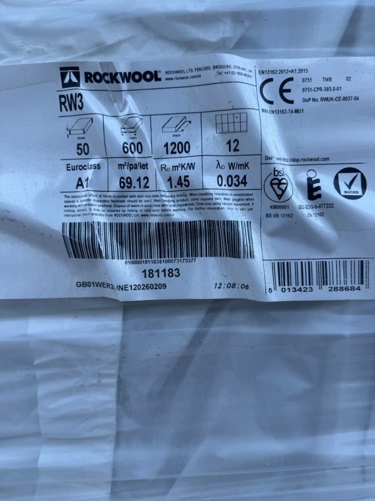 Rockwool RW3 Non-Combustible Insulation Slabs