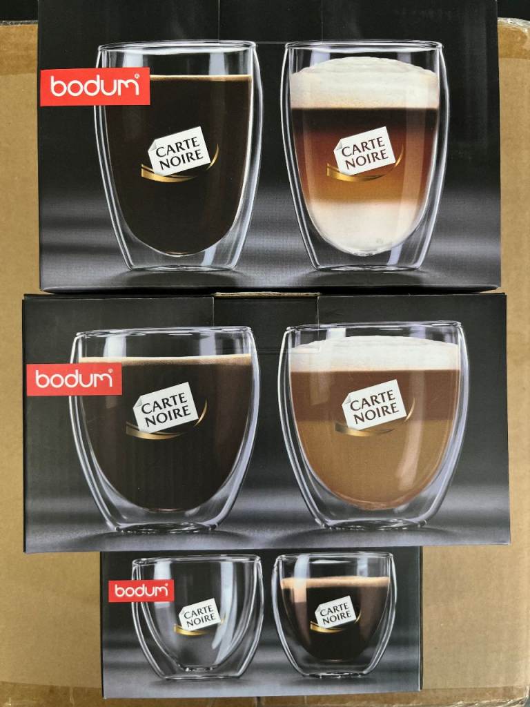 Wholesale 80ml, 250ml, 350ml Bodum Glasses 3 Carton Combo.