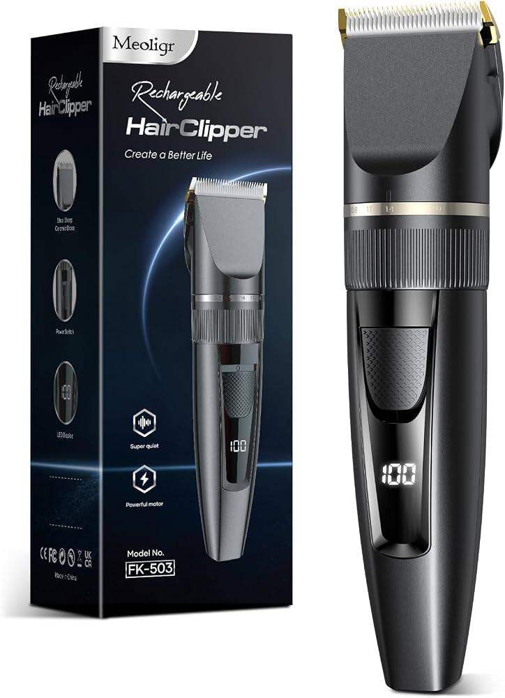 Meoligr Rechargeable Hair Trimmer, Black with LED Display