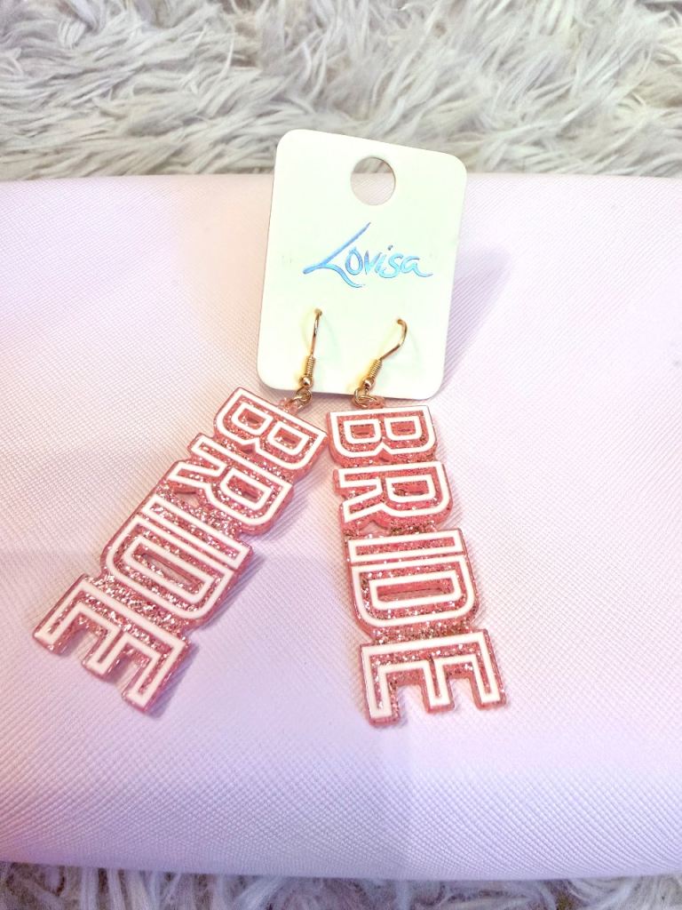 NEW Lovisa Pink Glitter BRIDE Drop Earrings – Bridal / Hen Party