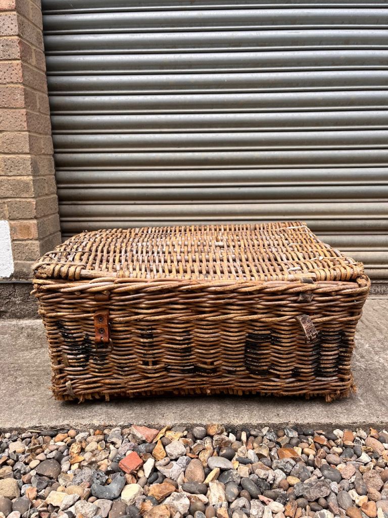 Large Vintage Wicker Laundry Basket Rustic Willow Storage Chest With Original St