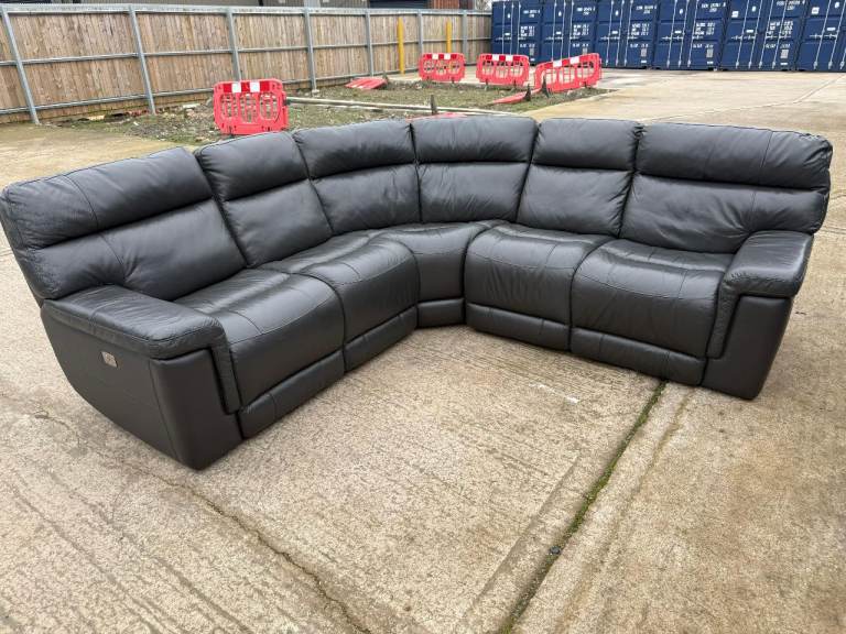DFS Excellent Condition Ex-Display 6/7 Seat Electric Recliner Corner Sofa - Charcoal Grey Leather