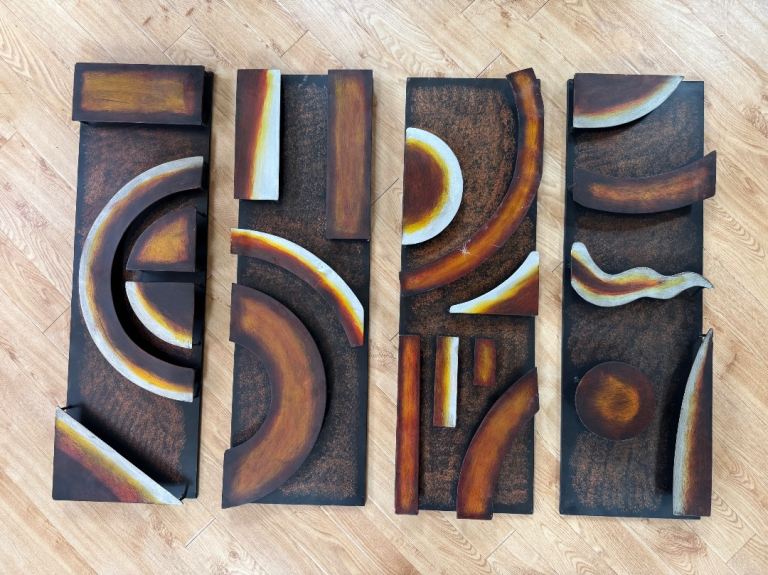 Large Abstract Metal Wall Art Set - Brown/Orange Tones