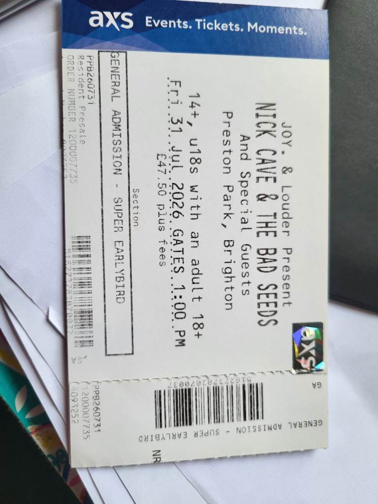 Nick Cave & The Bad Seeds Concert  x2 Tickets - Preston Park 2026