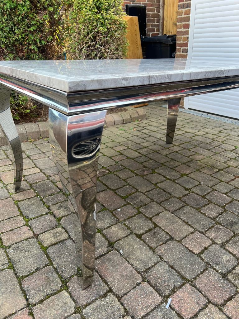 Marble and chrome dining table and 6 chairs 