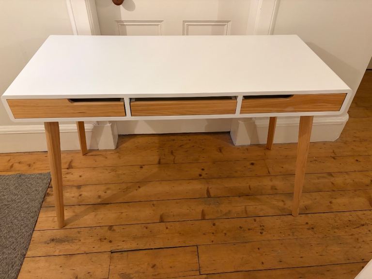 White and Wood Desk with 3 Drawers 