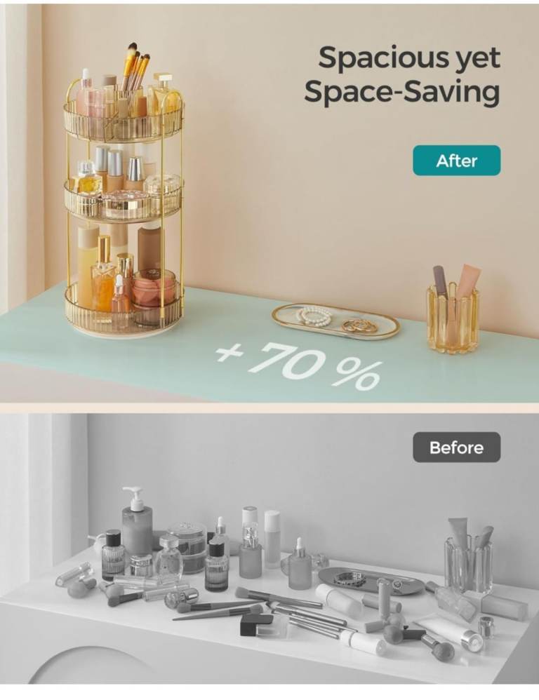 Makeup Organiser Rotating. 3-Tier Round Skincare Organiser, Customisable, Toiletries Cosmet