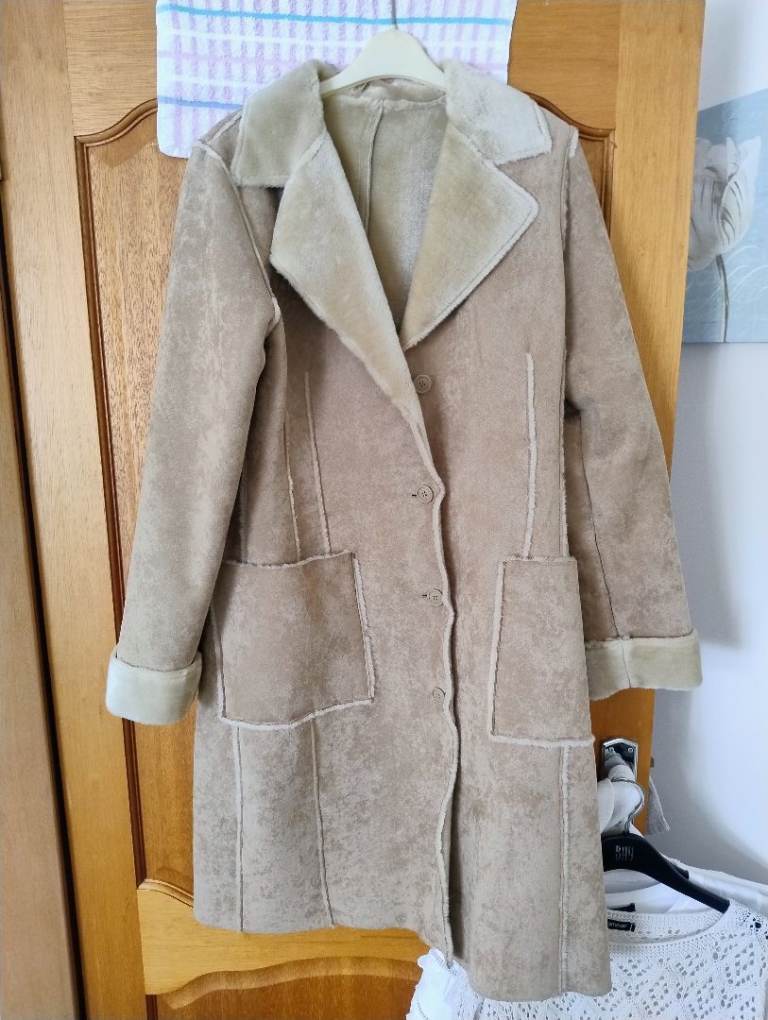 Cosy Beige Faux Suede Winter Coat - excellent condition worn once