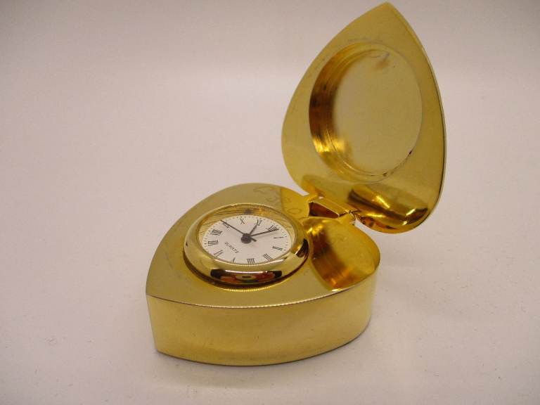Vintage Churchill Solid Brass Miniature Heart-shaped Folding Quartz Clock