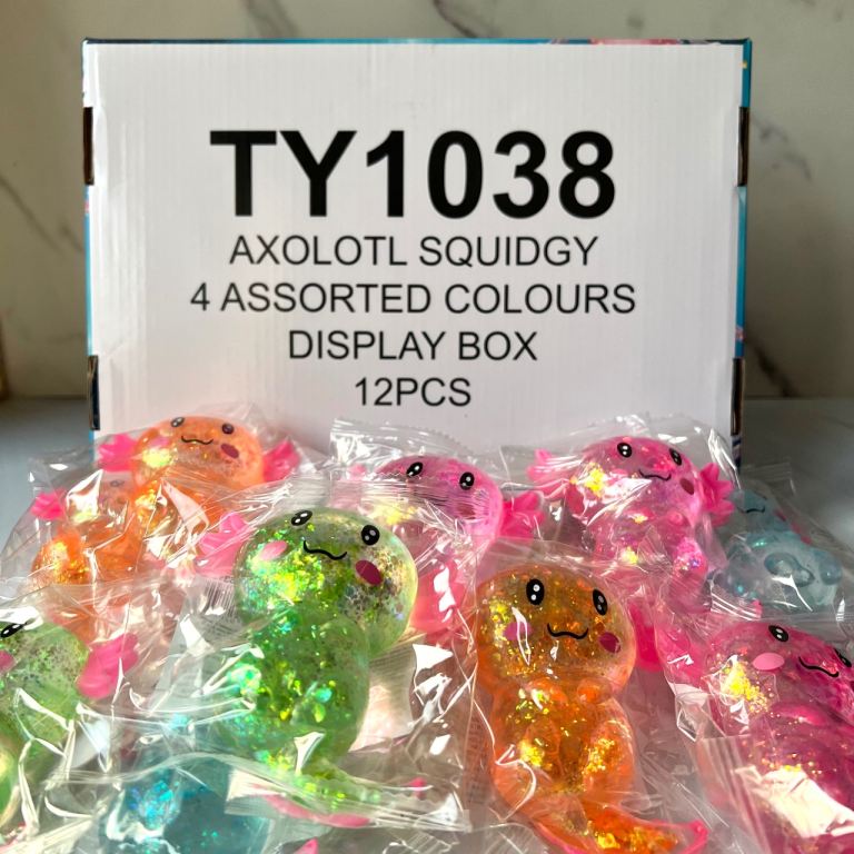 Squishy Stretchy Glittery Axolotls - 12 Pack Display Box | in Great ...