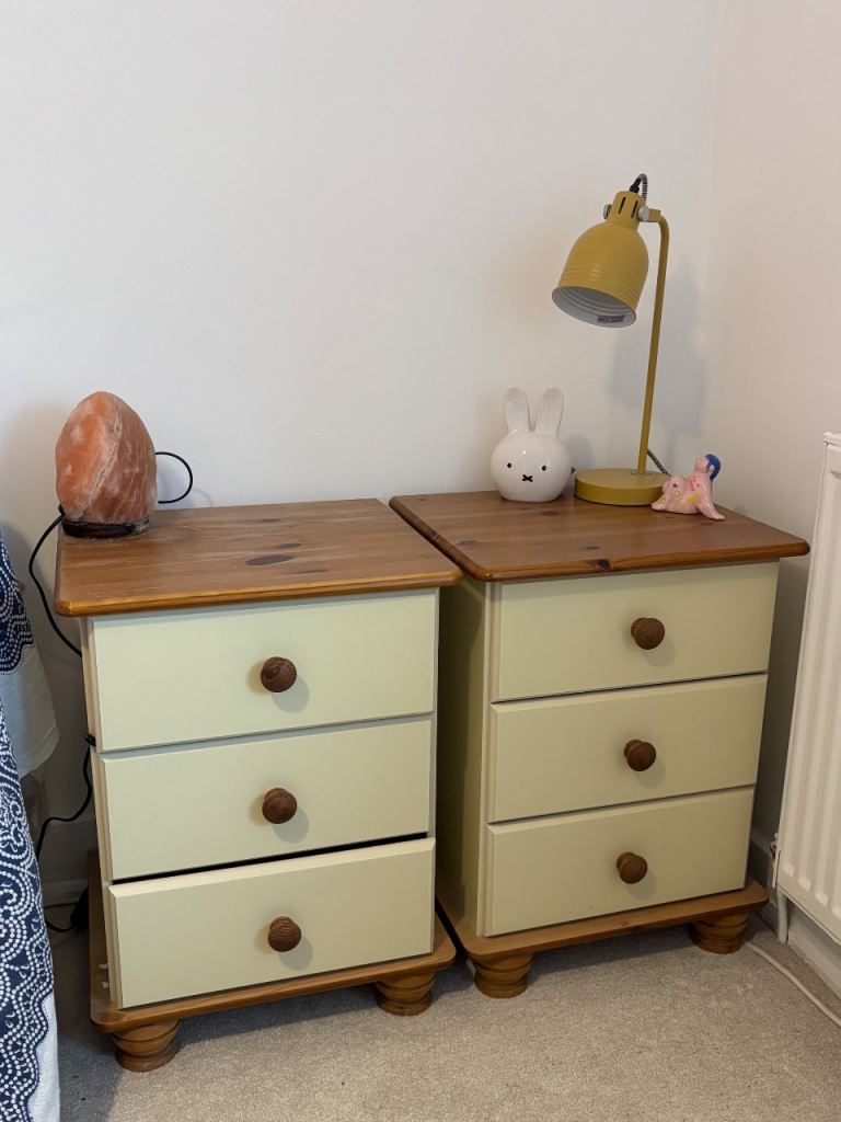 Pair of Wooden Bedside Tables with 3 Drawers – great Condition
