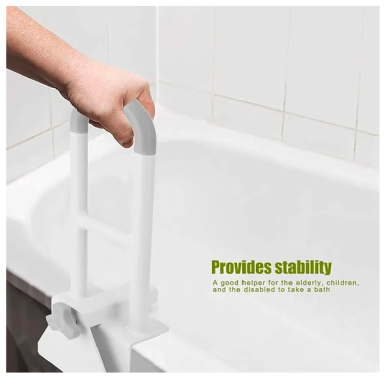 Bathtub accessible safety handle – no nails, sturdy + secure