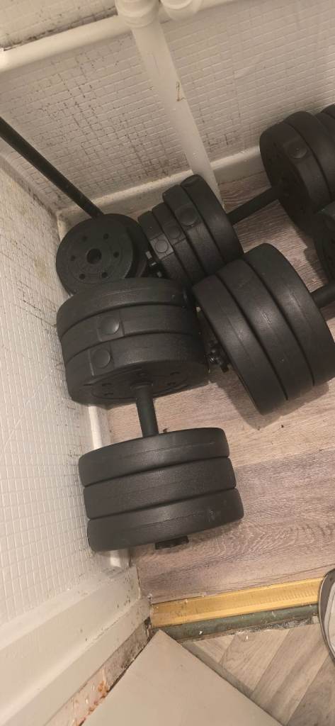 image for Folding weight bench and squat rack 100kg weights also