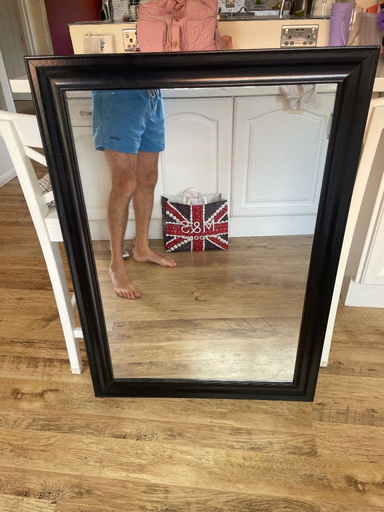 Large Black Framed Wall Mirror – Good Condition