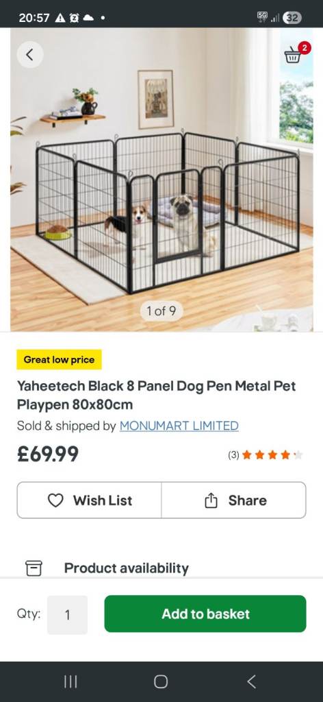 image for Dog Playpen / Cage Large 80cm x 80cm