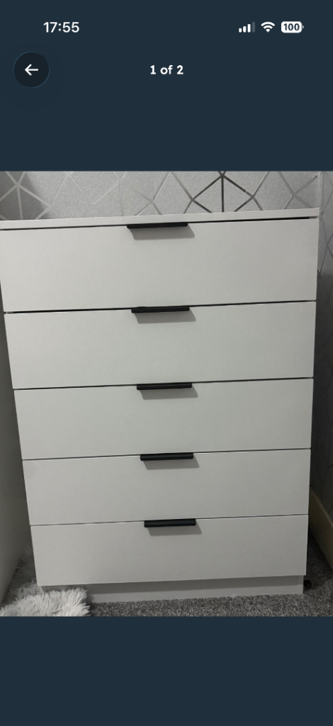 White 5-Drawer Chest of Drawers with Black Handles