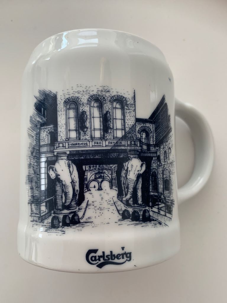 Carlsberg Elephant Gate Beer Mug - White Ceramic Stein