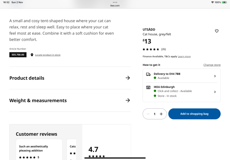 IKEA Utsadd cat house and L shaped layered cardboard cat scratching post
