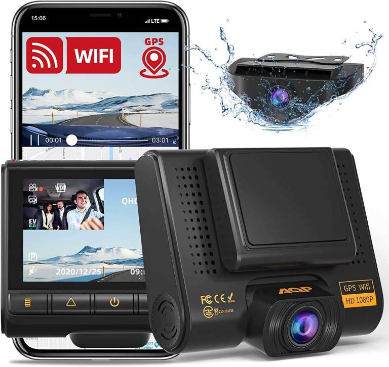 Dual Dash Cam WDR Full HD 1080P - Front & Rear Dash Cams for Cars with Built-In GPS
