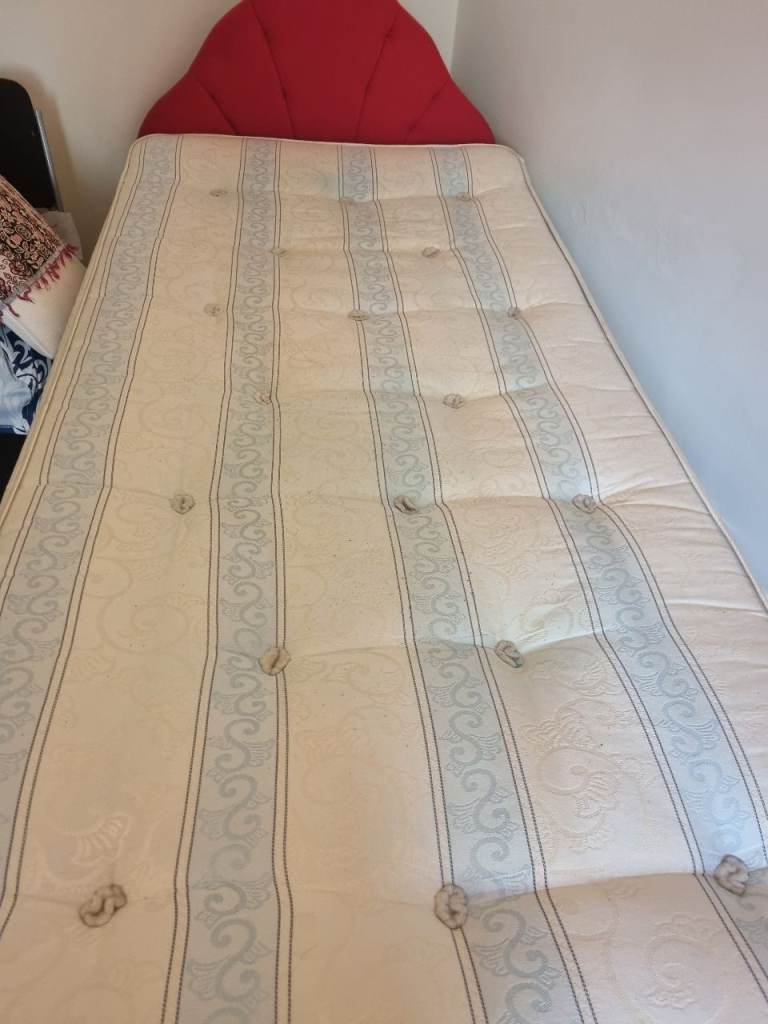 Single Divan Bed with Headboard and Mattress