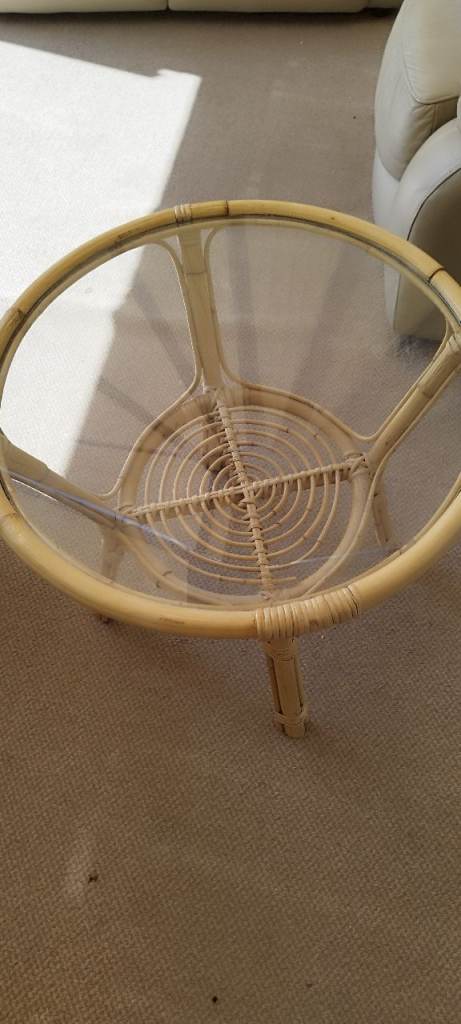 Cane Glass Top Coffee Table. Ideal for conservatory or gazebo or lounge.
